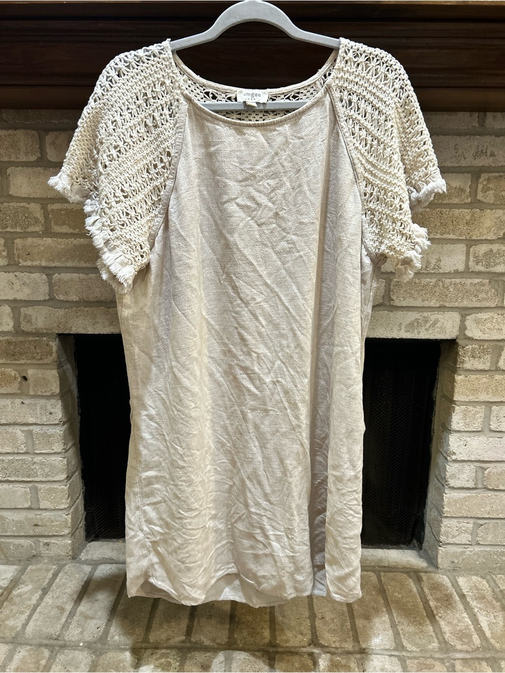 Umgee Cream Crochet-Sleeve Midi Dress EUC